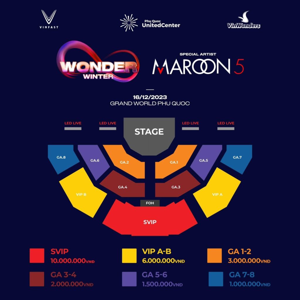 Sơ đồ sân khấu 8Wonder - Maroon 5 Phú Quốc United Center 